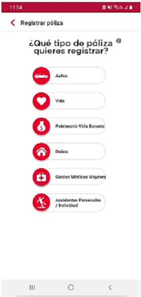 Opción dos para registrar pólizas en la App Seguros Banorte
