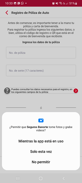 Registro por código QR en la App Seguros Banorte