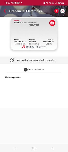 Credencial electrónica en la App Seguros Banorte