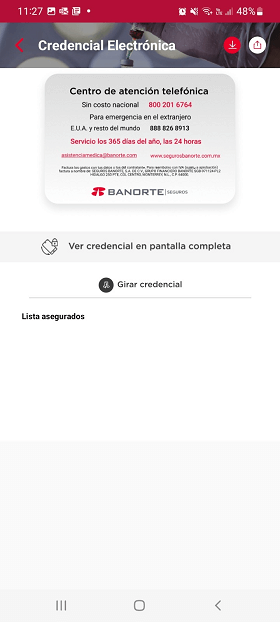 Reverso de credencial electrónica en la App Seguros Banorte
