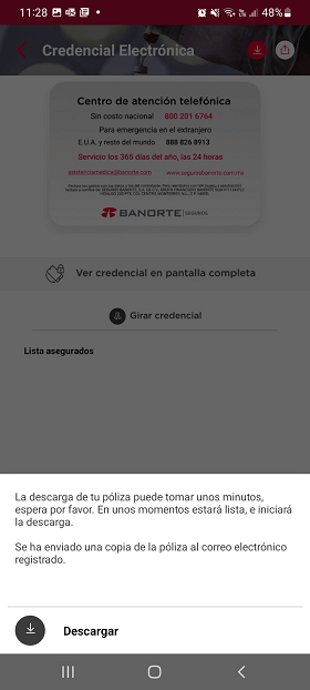 Descargar credencial electrónica en la App Seguros Banorte