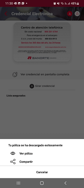 Descargar credencial electrónica en la App Seguros Banorte