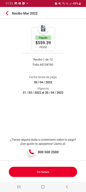 Botón Ver Factura en la App Seguros Banorte