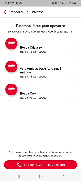 Paso 2 para solicitar asistencia en la App Seguros Banorte