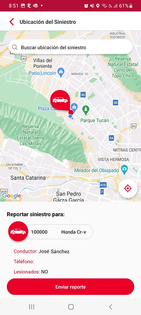 Indica el lugar para obtener asistencia en la App Seguros Banorte